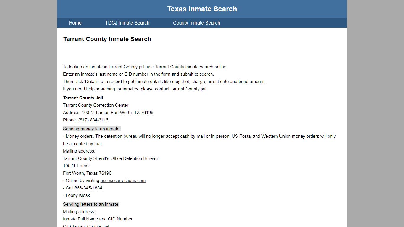 Tarrant County Inmate Search